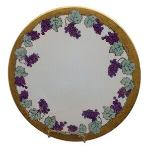 VTG Jean Pouyat Limoges France 9" Plate Hand Painted Grapevine Gold Trim -READ